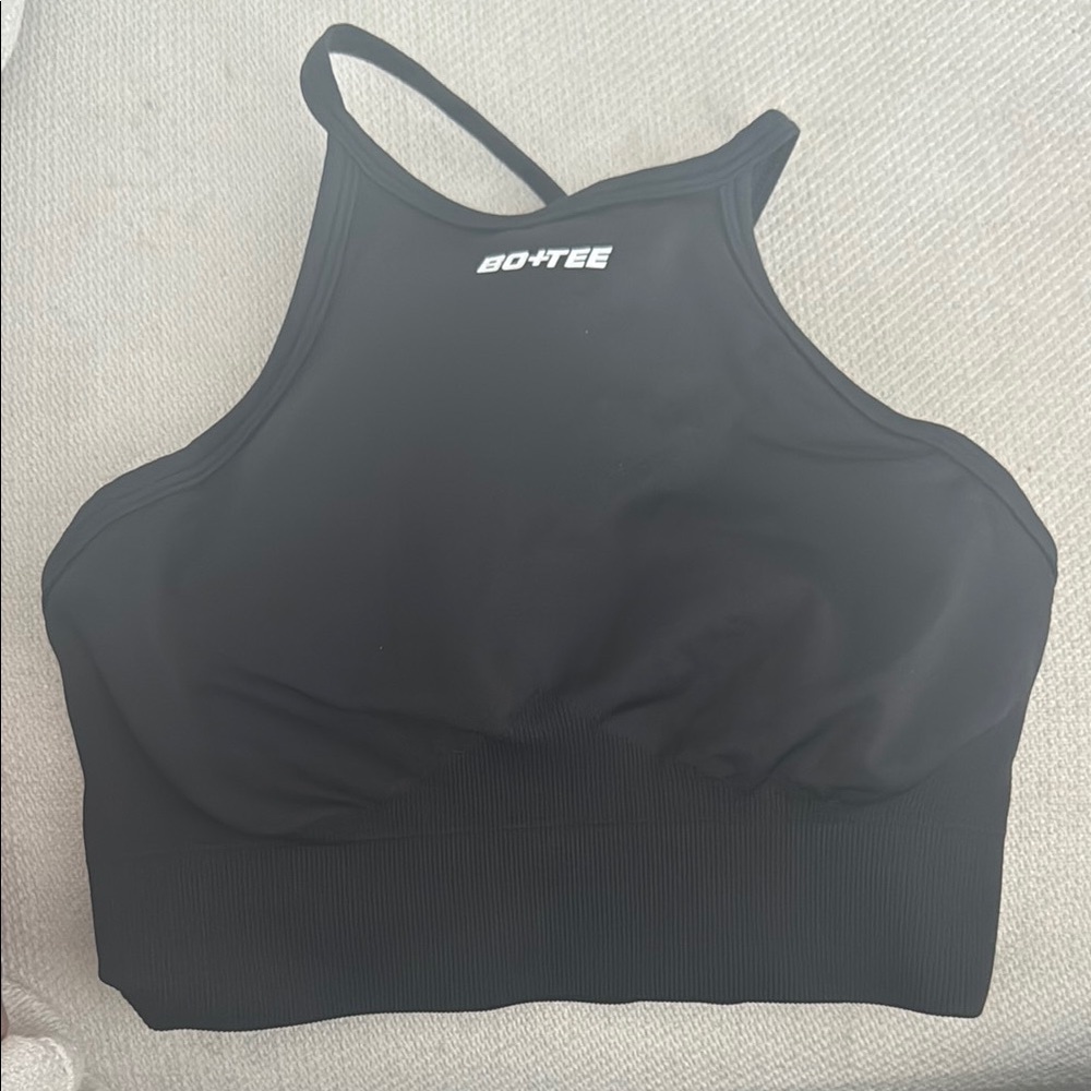 Black Racerback Sports Bra with High Neckline